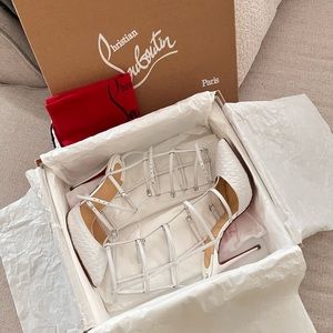 Auth Christian Louboutin white caged heels Sz. 37.5 PreLoved